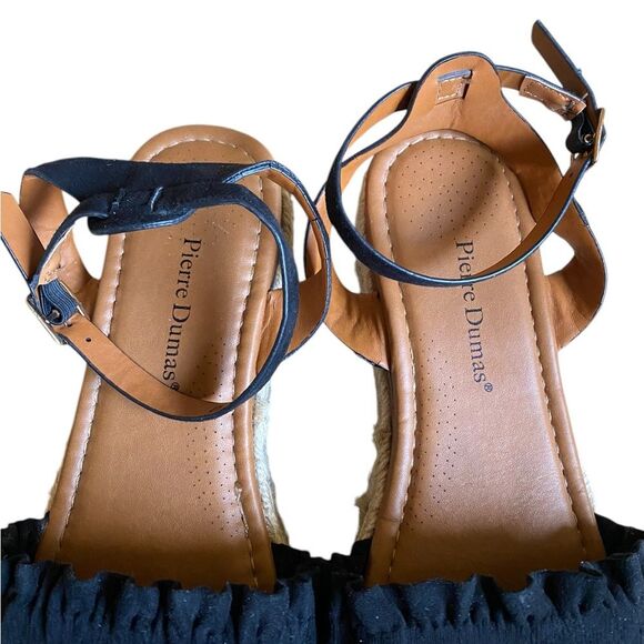 Pierre Dumas Magic Ruffle Band Espadrille Platform Sandals Size 10 Black - Picture 7 of 15